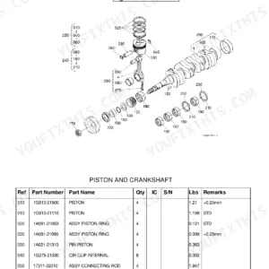 Kubota L4400H exploded view diagram and parts list for piston and crankshaft assembly components.