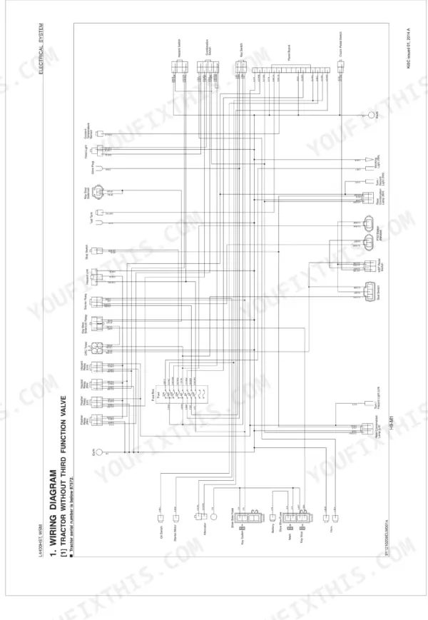 Kubota L4400HST wiring diagram for tractor without third function valve, showing fuse box, relays, and electrical components.