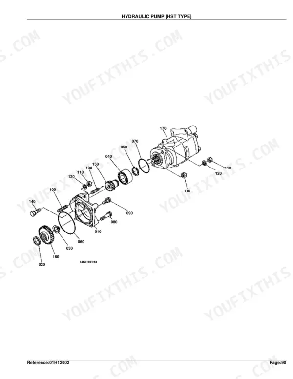 Kubota L4610DT-HST exploded view diagram of the HST type hydraulic pump assembly components.