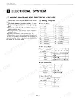 kubota-l5450-tractor-service-manual-wiring-107.webp Kubota L5450 electrical system wiring diagram, wire color codes, and main, light, and hazard switch continuity tables.