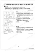 kubota-la1153au-la1353au-front-loader-workshop-manual-9y111-04012-procedures-98.webp Kubota LA1153AU, LA1353AU front loader dismounting procedure, including stand and side frame removal diagrams.