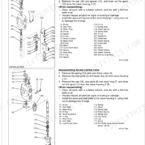 Kubota LA1301, LA1301S-1, LA1601, LA1601S exploded view and disassembly procedures for boom and bucket control valves.