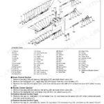 Kubota LA181, LA211 exploded view of control valve disassembly, parts list, and boom and bucket control removal procedures.