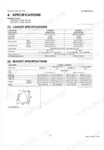 kubota-la1953au-la2253au-front-loader-workshop-manual-9y111-05470-specs-12.webp Kubota LA1953AU, LA2253AU loader and bucket specifications table with dimensions and cylinder bore stroke data.