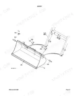 Kubota LA210 exploded view diagram showing bucket assembly, mounting pins, and locking cotter pins.