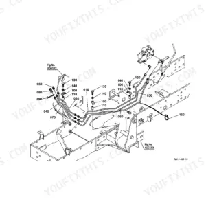 Kubota LA210 exploded view diagram of hydraulic oil lines, fittings, and mounting hardware on the tractor frame.