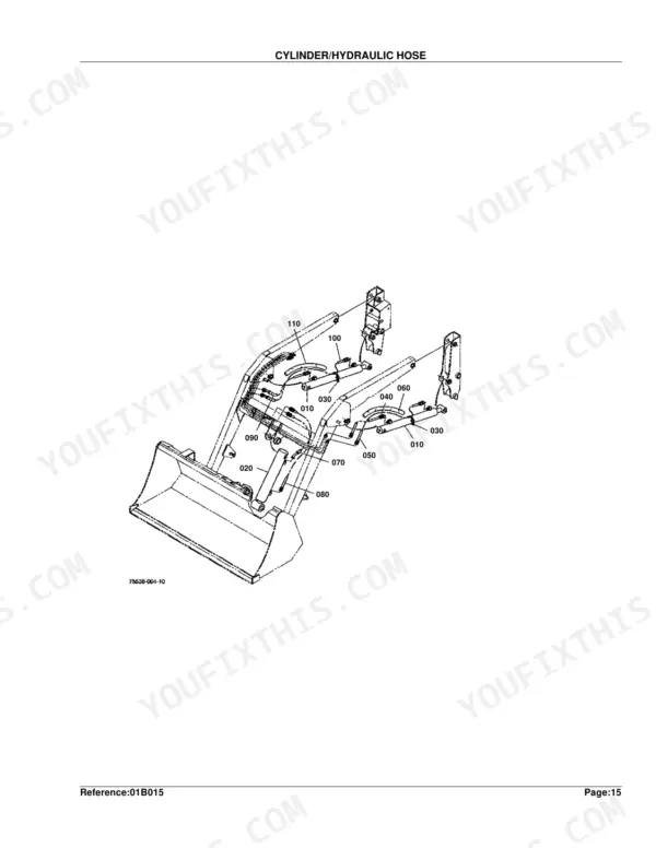Kubota LA211 exploded view diagram of loader cylinder and hydraulic hose routing components.