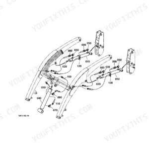 Kubota LA240 exploded view diagram of hydraulic cylinders, hoses, and fittings for the loader arm assembly.