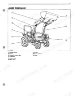 kubota-la272-to-la402-front-loader-operator-manual-exploded-view-15.webp Kubota LA272, LA302, LA352, LA402 loader terminology diagram identifying bucket, boom, cylinders, and frame components.