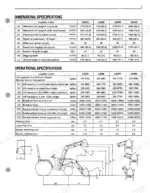 kubota-la272-to-la402-front-loader-operator-manual-specs-13.webp Kubota LA272, LA302, LA352, LA402 dimensional and operational specification tables with loader diagram.