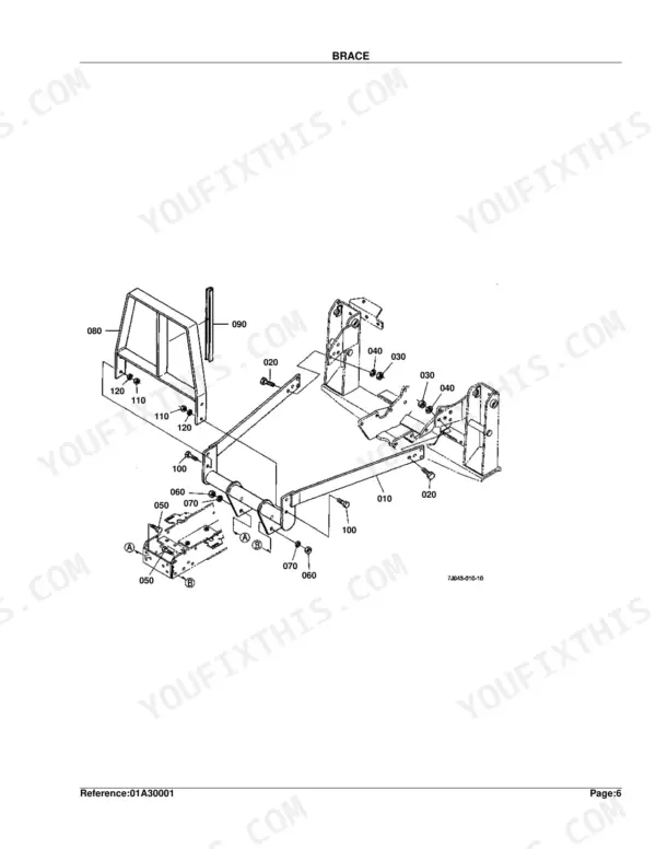 Kubota LA272 exploded view diagram showing brace assembly components, mounting brackets, and hardware reference numbers.