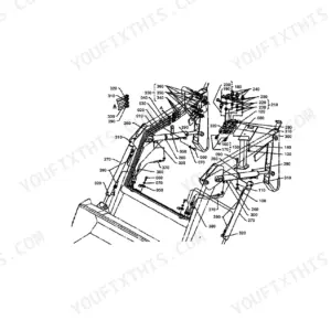 Kubota LA300 exploded view diagram of loader hydraulic lines, fittings, and mounting hardware components.