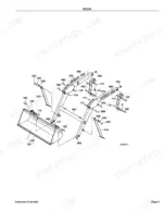 Kubota LA302 Loader exploded view diagram of the boom assembly, including bucket, support stands, and mounting hardware.