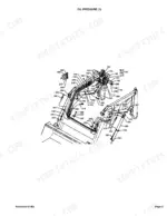 Kubota LA350 exploded view diagram showing hydraulic lines, fittings, and loader arm components with reference numbers.
