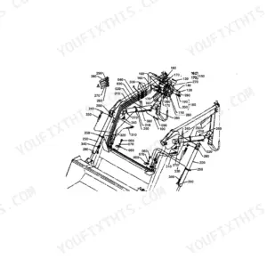 Kubota LA350 exploded view diagram showing hydraulic lines, fittings, and loader arm components with reference numbers.