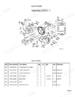 Kubota LA364 exploded view diagram and parts list for the main frame assembly, including bolts, washers, and labels.