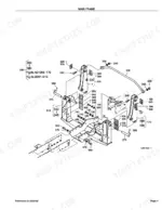 kubota-la402-loader-parts-catalog-chassis-parts-4.webp Kubota LA402 exploded view diagram of the main frame assembly, including mounting brackets, pins, and hardware components.