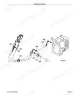 kubota-la402-loader-parts-catalog-hydraulic-block-parts-37.webp Kubota LA402 exploded view diagram of the hydraulic block, hoses, fittings, and transmission housing components.