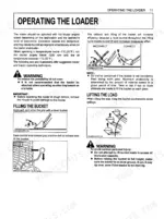 Kubota LA434 loader operating instructions, bucket filling techniques, and safety warnings for lifting loads.