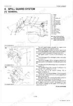 kubota-la434au-front-loader-workshop-manual-9y111-13490-system-diagram-42.webp Kubota LA434AU spill guard system diagram showing bucket, linkages, and valve components with operation description.