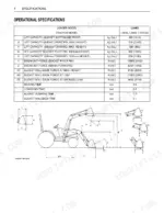 Kubota LA463 operational specifications table and loader dimension diagram for L2800, L3400, and L3700SU tractors.