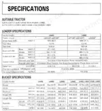 Kubota LA482, LA682 loader and bucket technical specifications table including cylinder bore, stroke, and dimensions.