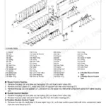 Kubota LA513, LA723, LA853 exploded view of control valve disassembly, parts list, and removal procedures.