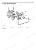 kubota-la513-la723-la853-front-loader-workshop-manual-97897-17130-system-diagram-7.webp Kubota LA513, LA723, LA853 loader terminology diagram identifying main frame, boom, cylinders, and bucket components.