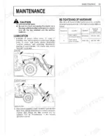 kubota-la514-la724-la854-front-loader-operator-manual-maintenance-32.webp Kubota LA514, LA724, LA854 maintenance page showing lubrication points, grease fitting diagrams, and hardware torque table.