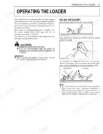 kubota-la514-la724-la854-front-loader-operator-manual-operations-20.webp Kubota LA514, LA724, LA854 loader operating manual page showing bucket filling techniques and control lever operation.