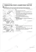 kubota-la524au-b-la714au-b-la854au-b-front-loader-shop-manual-procedures-52.webp Kubota LA524AU-B, LA714AU-B, LA854AU-B service manual page showing procedures for dismounting the front loader.