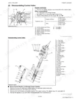 Kubota LA525, LA765 control valve exploded view, torque specs for adapters, and disassembly procedure for boom and bucket sections.