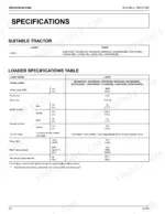 kubota-la535-front-loader-operator-manual-specs-14.webp Kubota LA535 loader specifications table including cylinder bore, stroke, flow, pressure, and compatible tractor models.