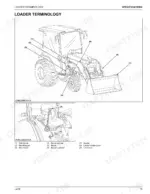 kubota-la535-front-loader-operator-manual-system-diagram-19.webp Kubota LA535 loader terminology diagram showing boom, cylinders, bucket, control lever, and lock lever components.