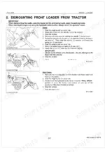 kubota-la703-front-loader-workshop-manual-9y011-17261-procedures-33.webp Kubota LA703 front loader dismounting procedure, including stand setup and side frame removal diagrams and instructions.
