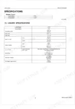 kubota-la703-front-loader-workshop-manual-9y011-17261-specs-10.webp Kubota LA703 loader specifications table including boom cylinder, bucket cylinder, hydraulic flow, and pressure data.