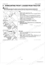 kubota-la714au-c-front-loader-workshop-manual-9y111-07800-procedures-48.webp Kubota LA714AU-C front loader dismounting procedure showing stand rotation and side frame removal steps with diagrams.