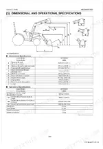 kubota-la714au-c-front-loader-workshop-manual-9y111-07800-specs-14.webp Kubota LA714AU-C loader dimensional and operational specifications table and diagram for L4600 tractor.