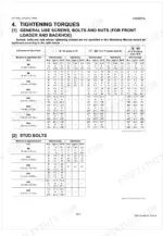Kubota LA714AU, LA854AU torque specification tables for general use screws, bolts, nuts, and stud bolts by material type.