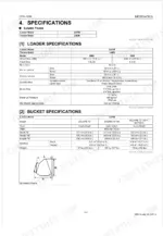 kubota-la764-front-loader-workshop-manual-9y111-07120-specs-11-1.webp Kubota LA764 loader and bucket specifications table including cylinder bore, stroke, rated flow, and bucket dimensions.