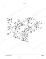 Kubota LA853 exploded view diagram of the loader boom assembly, showing pins, bolts, and hydraulic cylinder mounts.