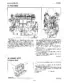 Kubota M-110, M-120 engine features, cross-section diagrams, and cylinder block exploded view with dry liners.
