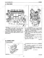 kubota-m-110-m-120-tractor-service-manual-specs-8.webp Kubota M-110, M-120 engine features, cross-section diagrams, and cylinder block exploded view with component labels.