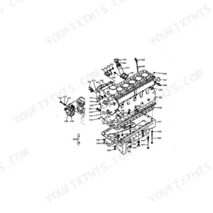 Kubota M4050 engine crankcase exploded view diagram showing block, oil pan, and associated mounting hardware components.