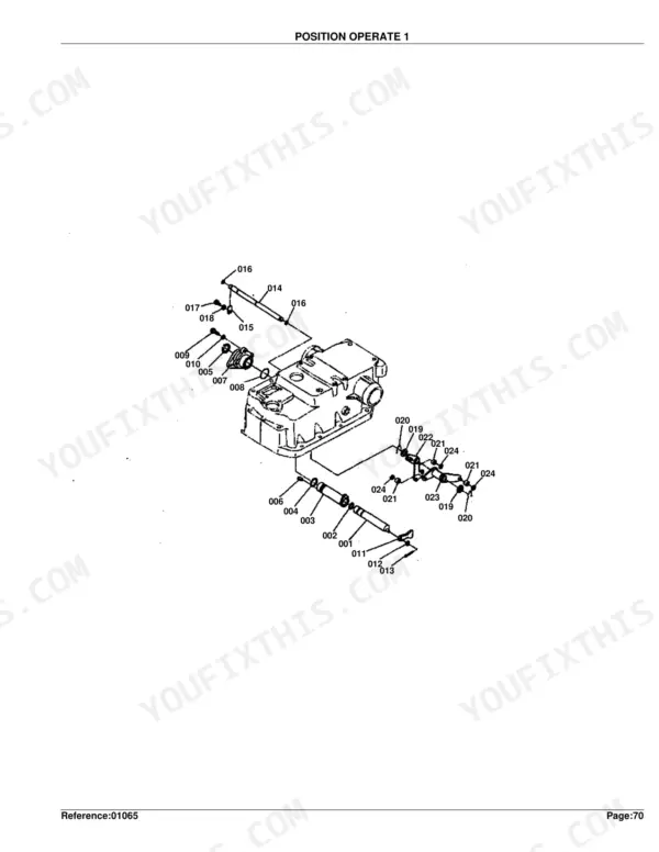 Kubota M4050 exploded view diagram of the position operate 1 hydraulic control linkage and housing components.