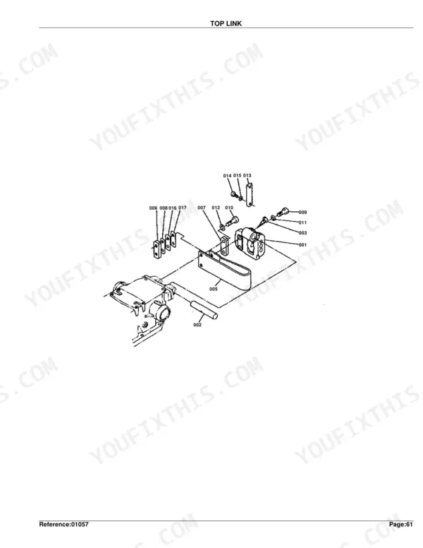 Kubota M4500DT exploded view diagram of the top link assembly components with numbered reference parts.