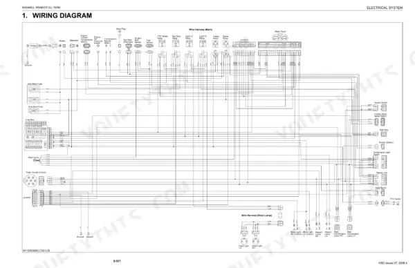 Kubota M5640SU, M5640DT-SU main electrical system wiring diagram showing fuse box, relays, and harness connections.