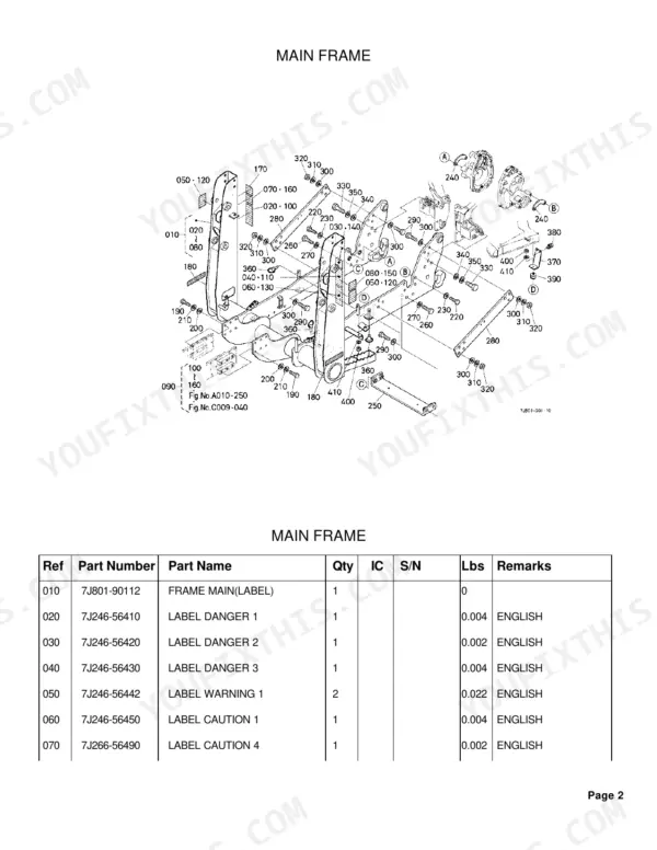 Kubota TL500 chassis parts exploded view diagram page 3 with part numbers