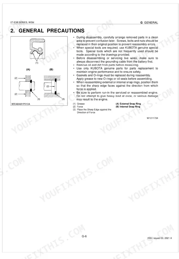 Kubota V2607-DI-E3B V3307-DI-T-E3B workshop manual page 24 maintenance schedule table