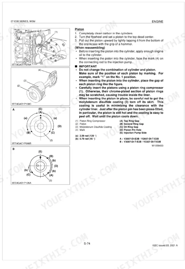 Kubota V2607-DI-E3B V3307-DI-T-E3B workshop manual engine procedures page 177